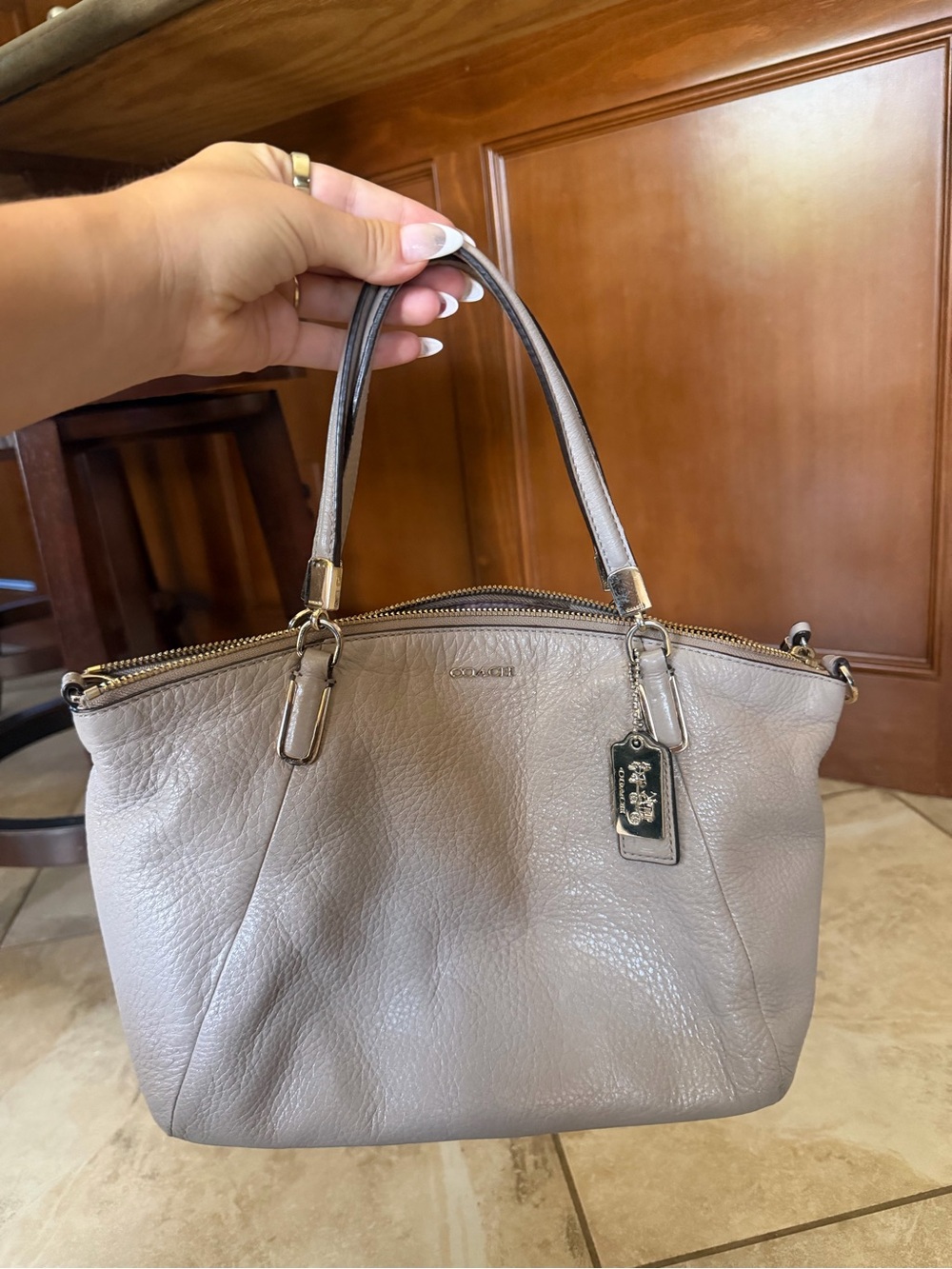Coach Pebbled Leather Shoulder Bag - Taupe Gray